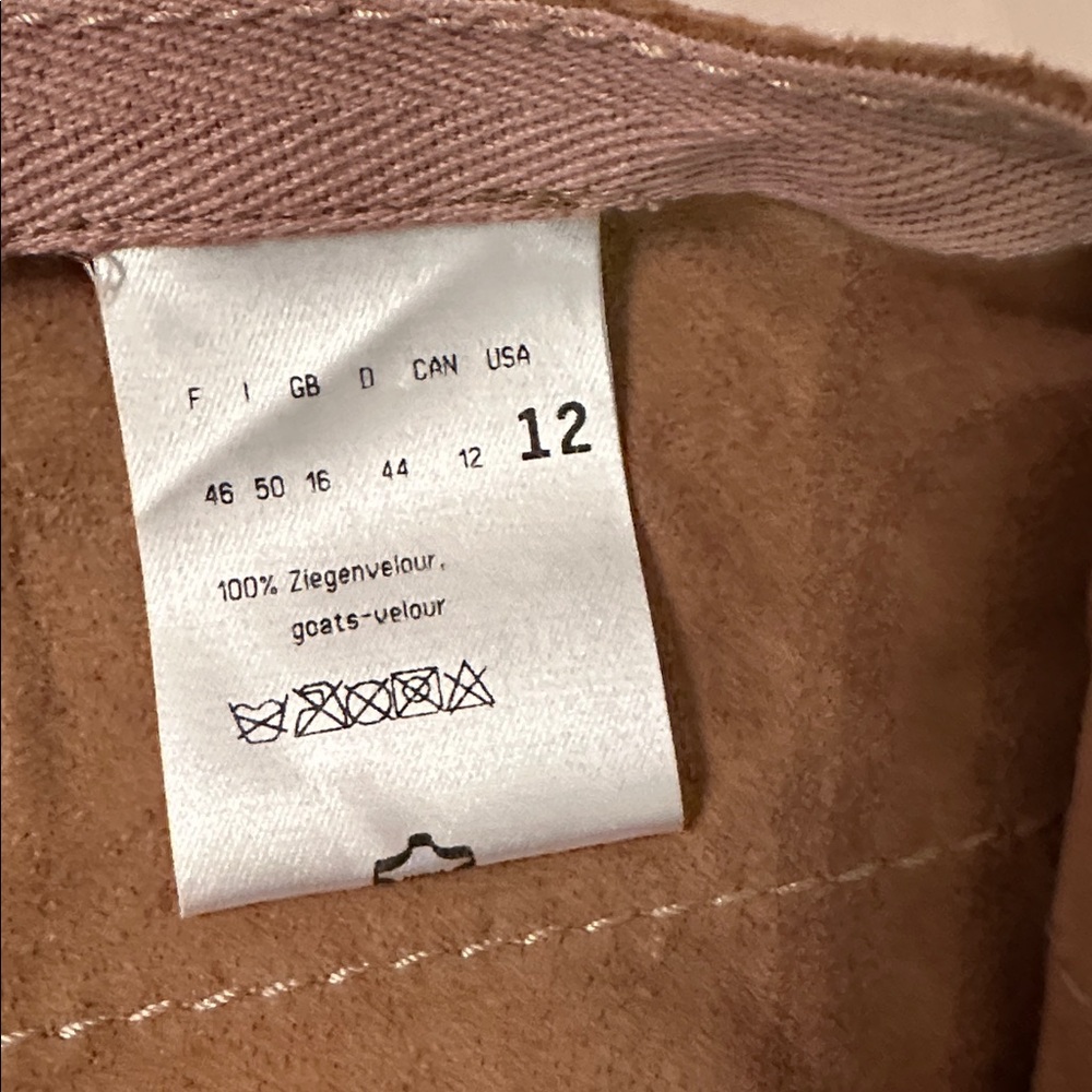 STRENESSE goat suede wrap skirt knee Tan A-Line nwot - Picture 3 of 12